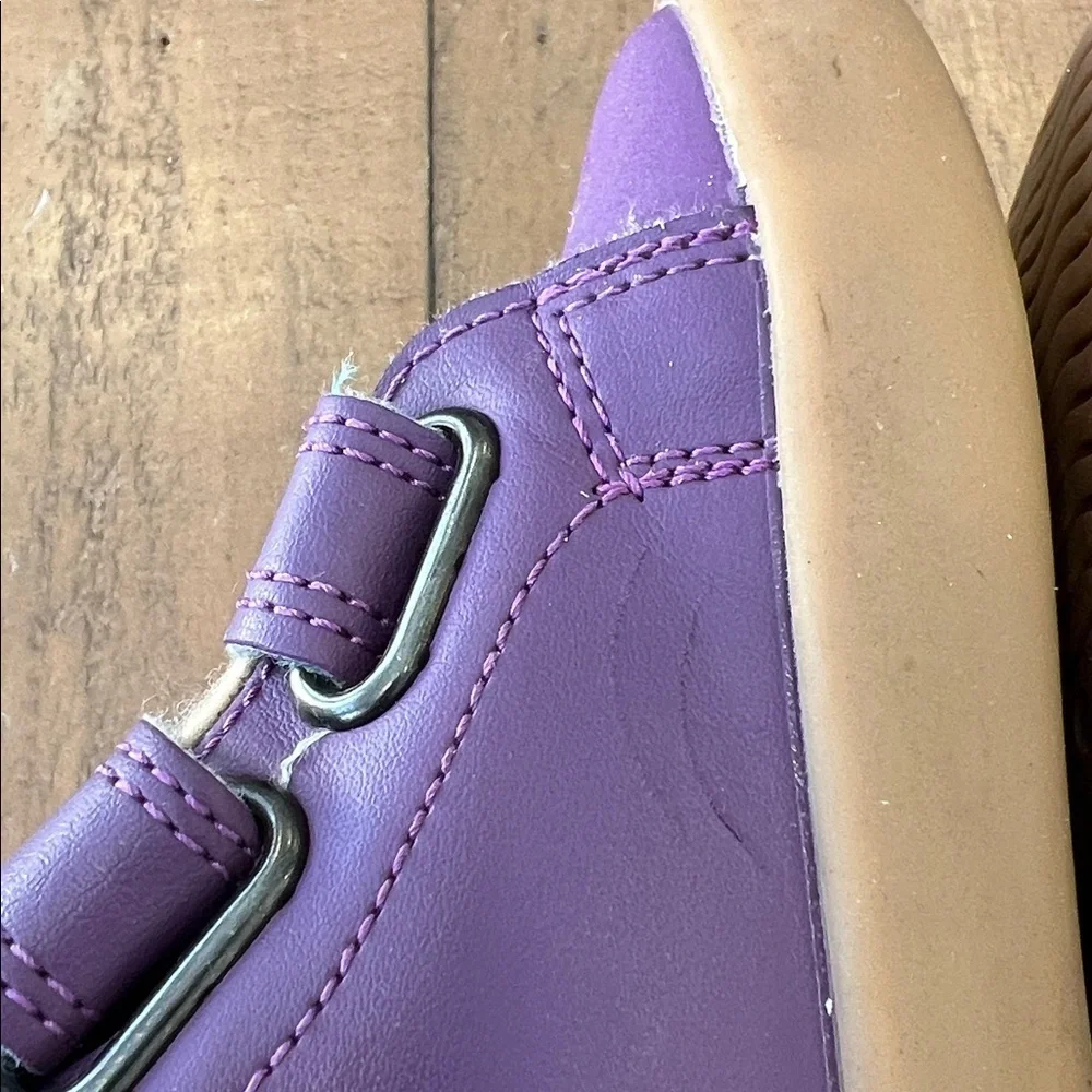 Ten little purple leather hi-top sneakers faux fur trim kids size 9